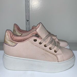 Women's Pink Sneakers with Gold Accents